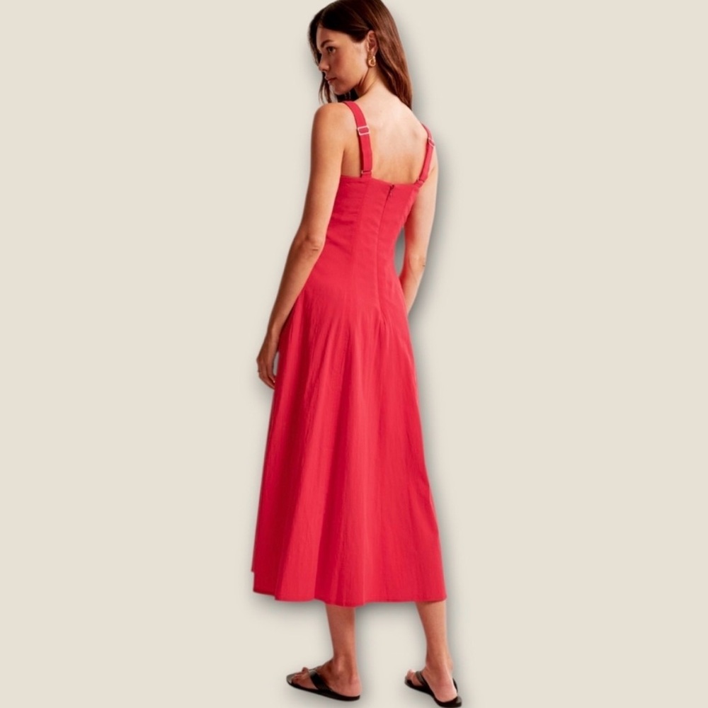 NWT Abercrombie & Fitch Bold Red Midi Dress - Picture 2 of 6